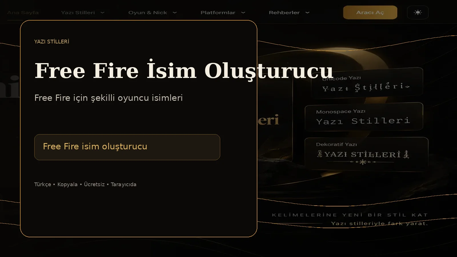 Free Fire isim oluşturucu ve şekilli oyuncu isimleri